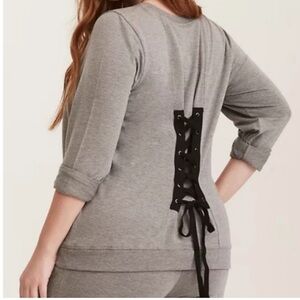 Torrid Active Grey Lace Up Back Detail Sweatshirt Long Sleeve Pullover Size 2X